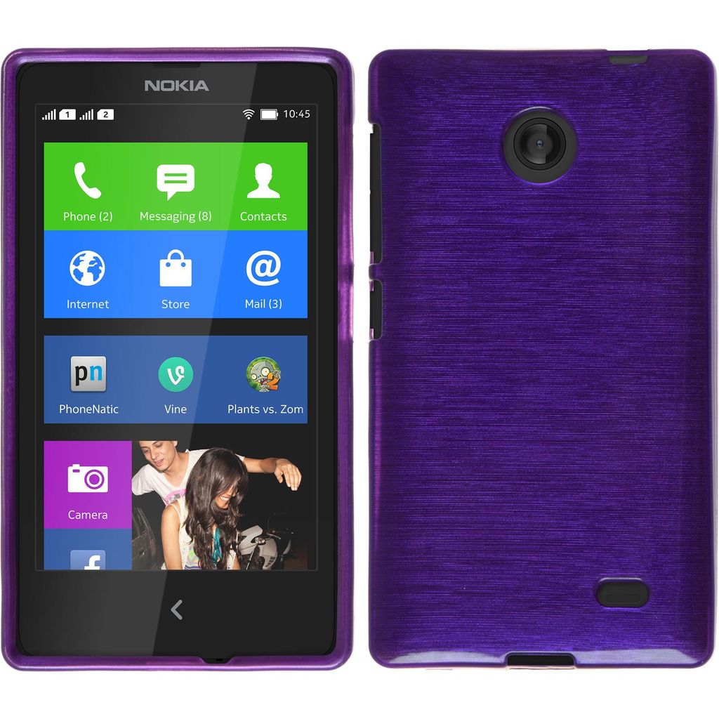 PhoneNatic Case kompatibel mit Nokia X / X+ - lila Silikon Hülle brushed + 2 Schutzfolien