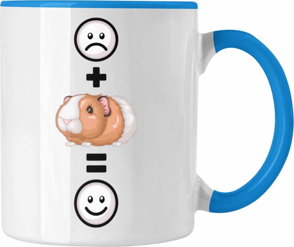Trendation - Meerschweinchen Tasse Geschenk für Meerschweinchen Besitzer :( + Meerschweinchen = :) Lustige Geschenkidee Geburtstag (Blau)