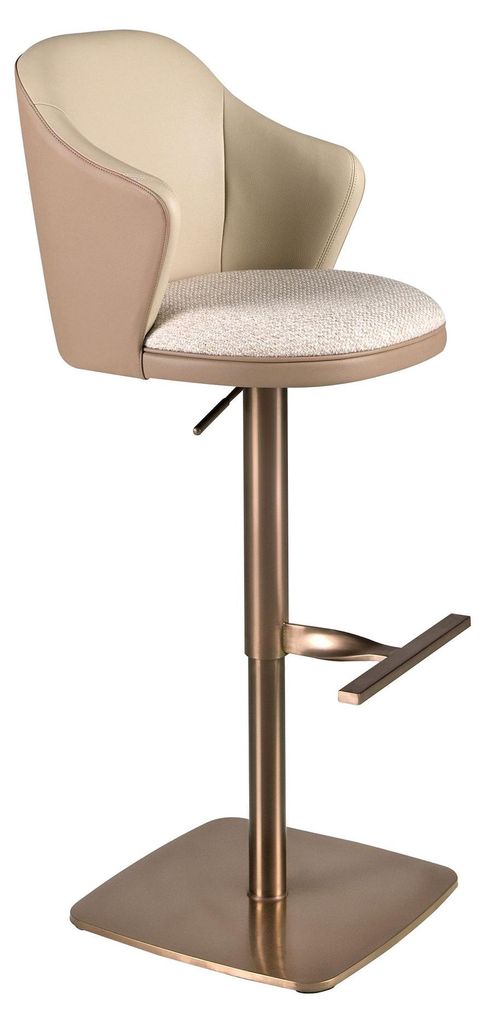 Drehbarer Hocker aus cremefarben meliertem Stoff und braunem Kunstleder 4232