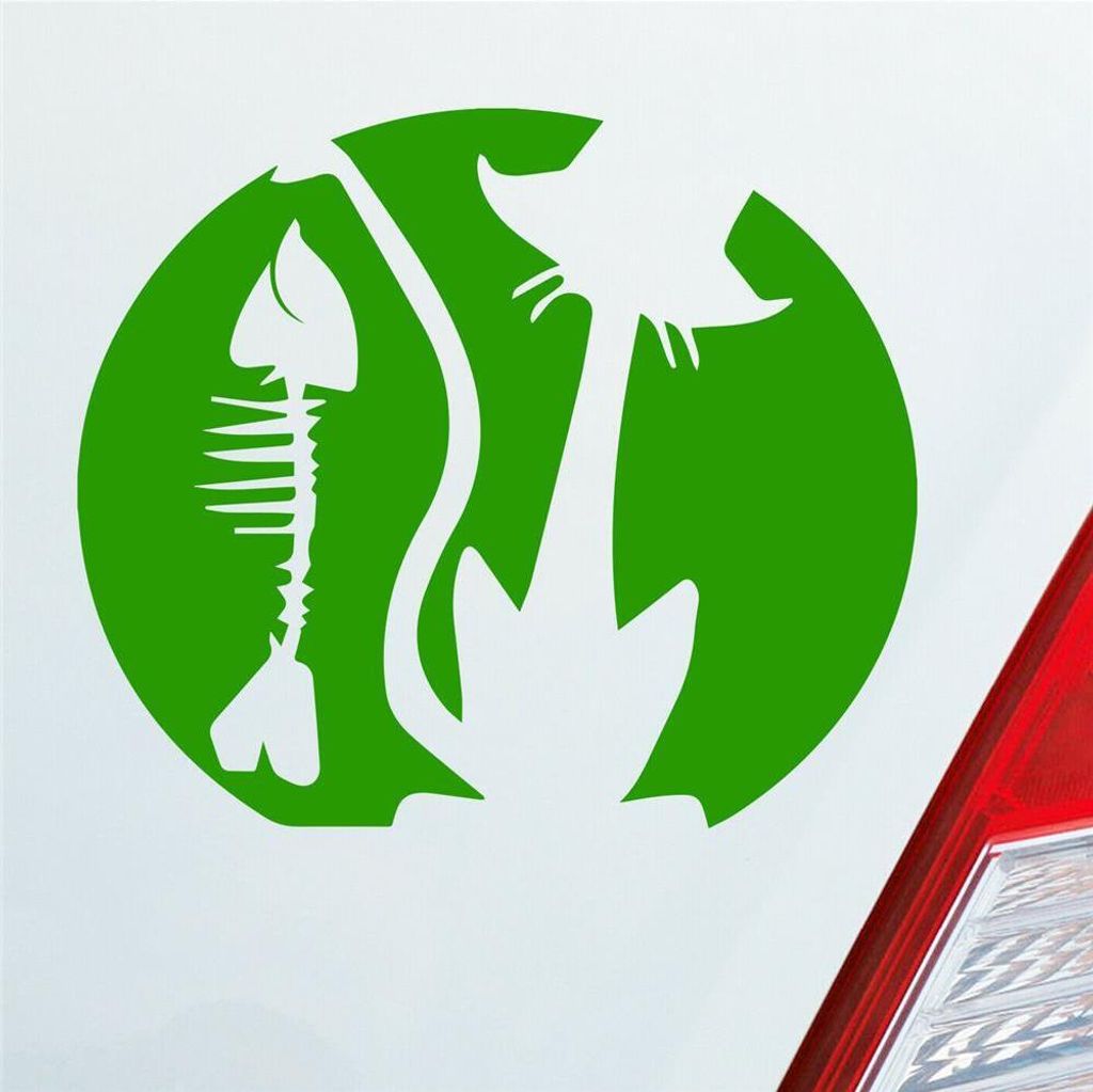 Auto Aufkleber Katze Cat Animal Tier Fisch Mond Mieze 10x8 cm Hellgrün Sticker Heckscheibenaufkleber
