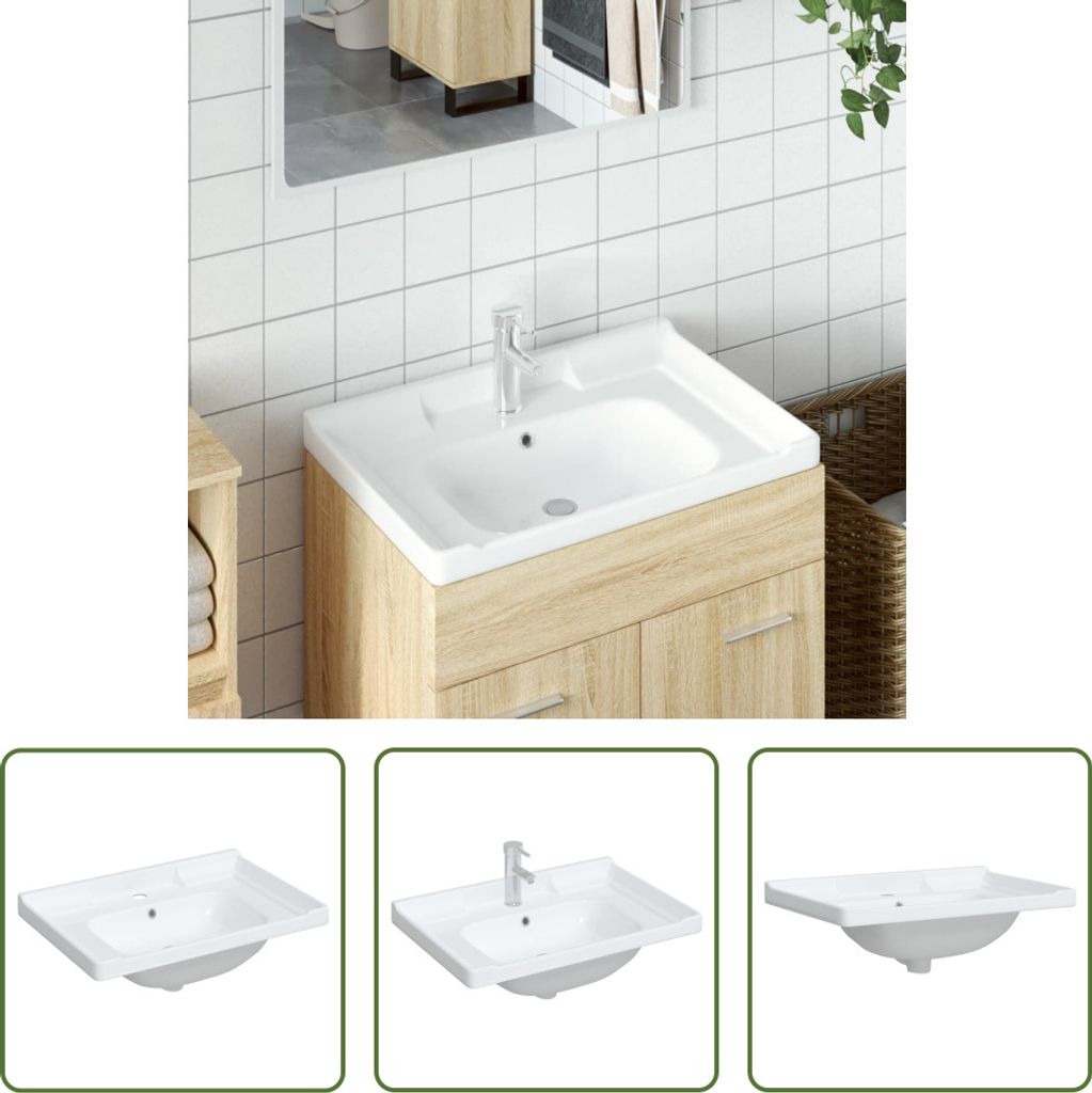The Living Store Waschbecken Weiß 71x48x23 cm Rechteckig Keramik