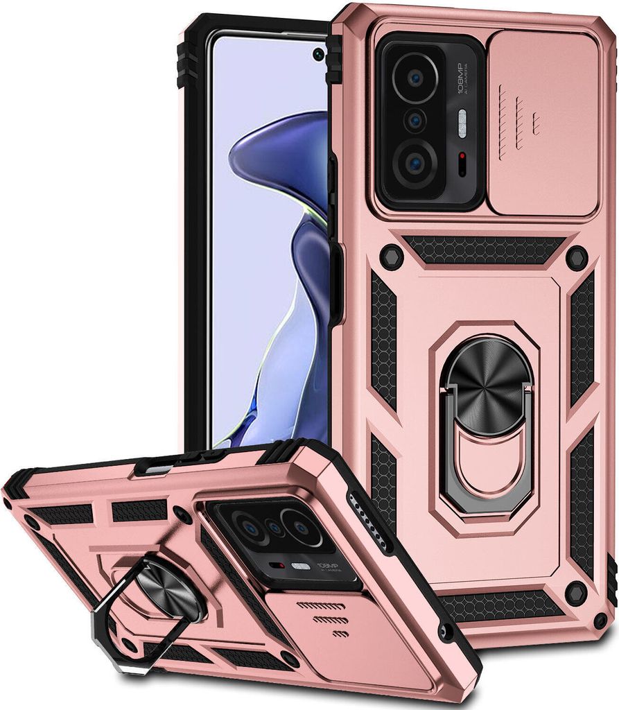 Xiaomi 11T Hülle mit Schiebe Kamera Schutz und Ringhalter Produktbild 