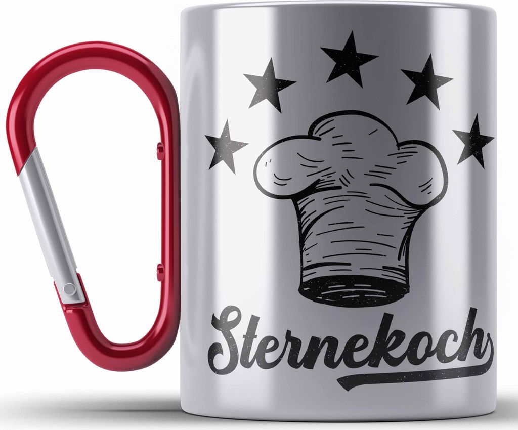 Trendation - Koch Geschenk Edelstahl Tasse Karabiner Sternekoch Geschenkidee Lustiger Spruch (Rot)