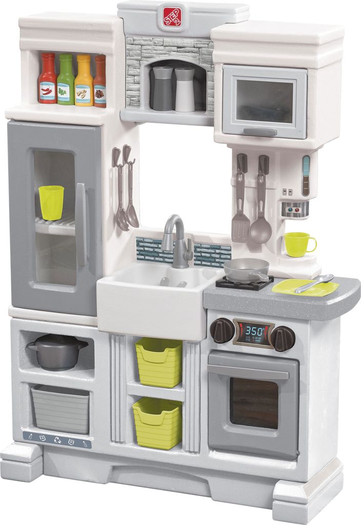 Step2 Downtown Delights Kitchen Spielküche | Spielzeugküche für Kinder mit 24 teiligem Zubehör Set inkl. u.a. Geschirr & Töpfe | Kinderküche ...
