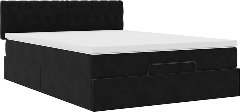 Ottoman-Bett mit Matratze Schwarz 140x190 cm Samt