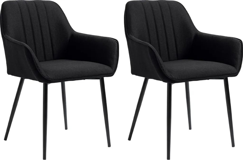 Chaises Design Pieds Métal et Assise Ergonomique en Lin Noir - Lot de 2