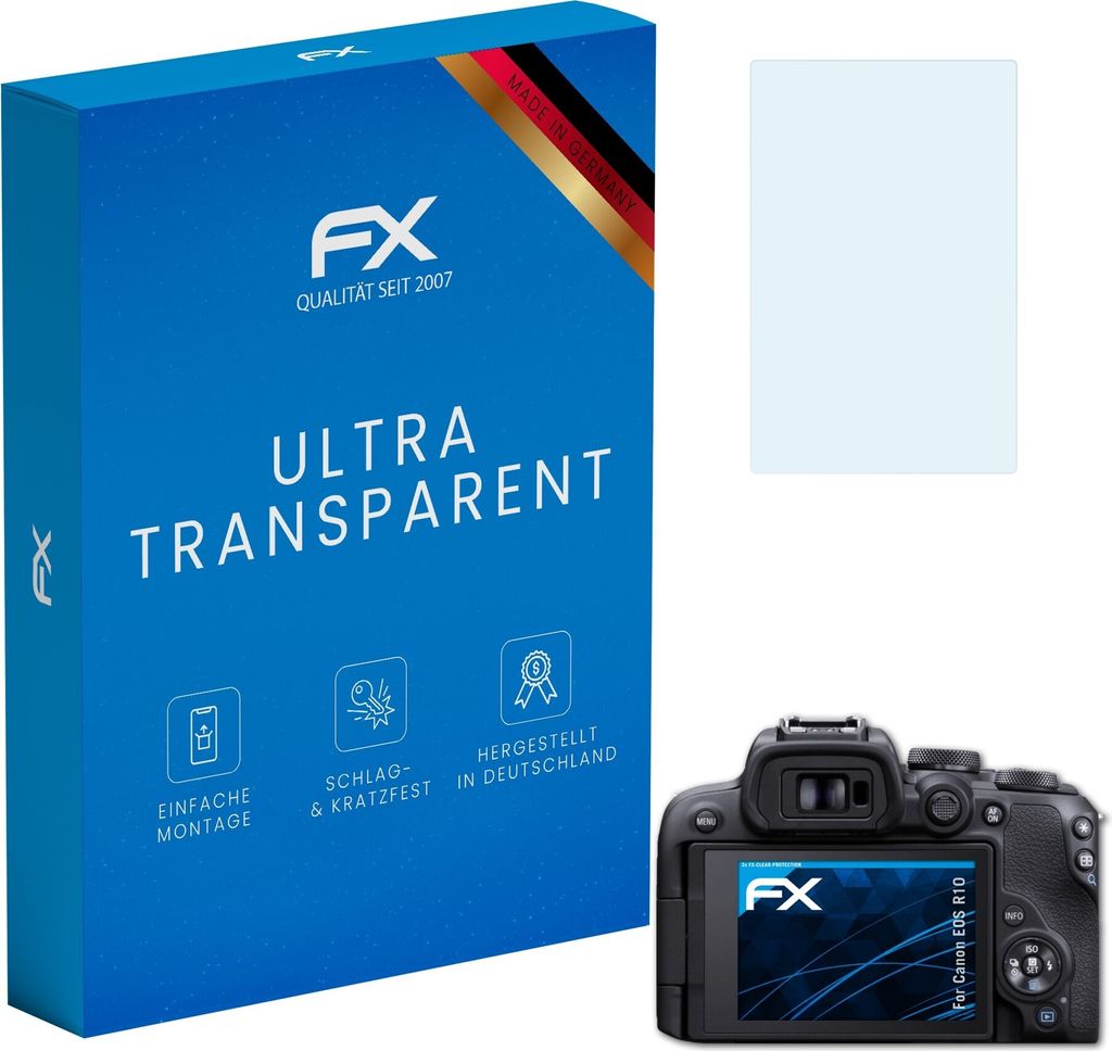 atFoliX FX-Clear 3x Schutzfolie kompatibel mit Canon EOS R10 Displayschutzfolie