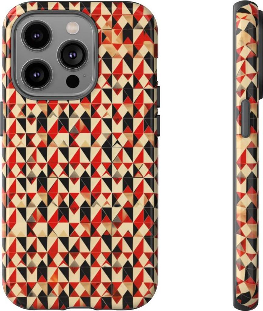 Geometrisches Muster in Rot und Schwarz – Hülle Kompatibel mit iPhone 14 Pro