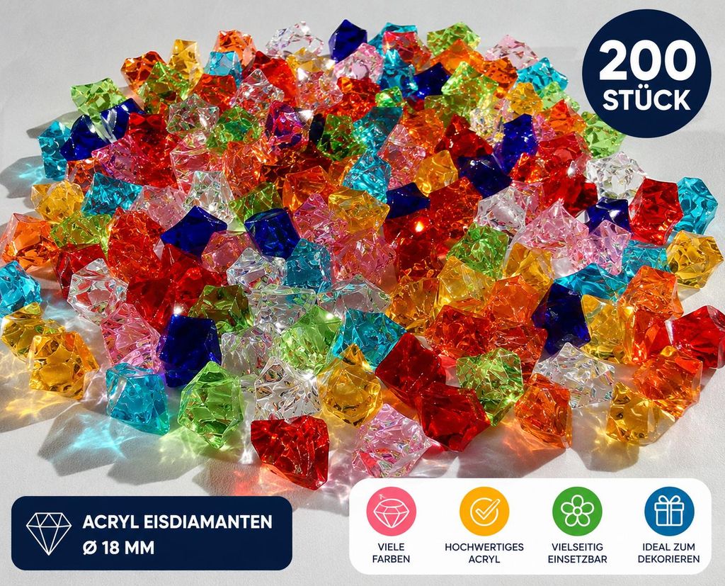 200 Acryl Eisdiamanten 18 mm bunt Deko Steine Tischdeko Produktbild  KI-generiertes Bild
