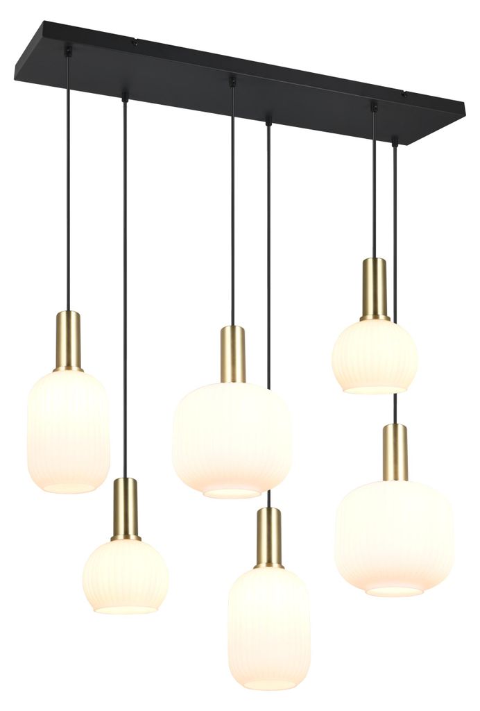 Lampada a sospensione DIVA bianco-nero-ottone 6xE27x10W Immagine del prodotto 