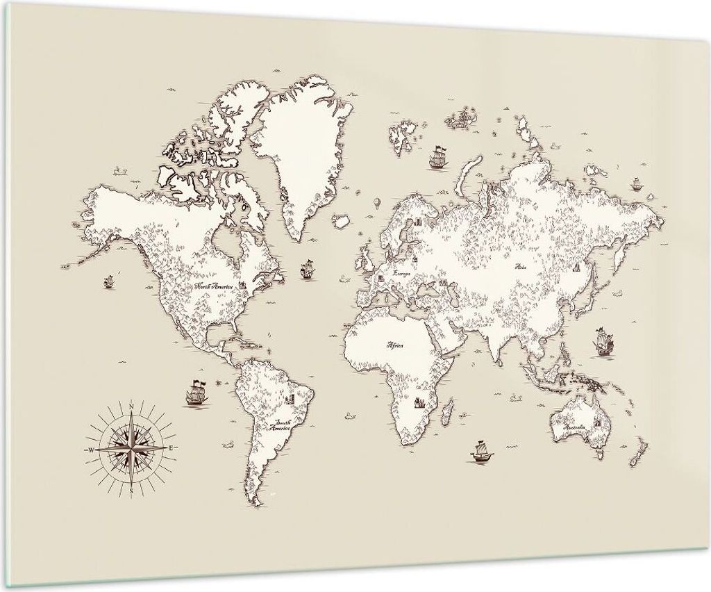Bilder auf glas - Karte Welt Klassiker Kontinente - Produktbild 
