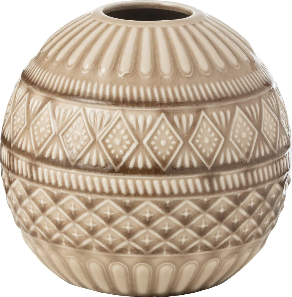 J-Line Vase Ball Porcelaine Ethnique Beige Large - Déco Chic 24cm