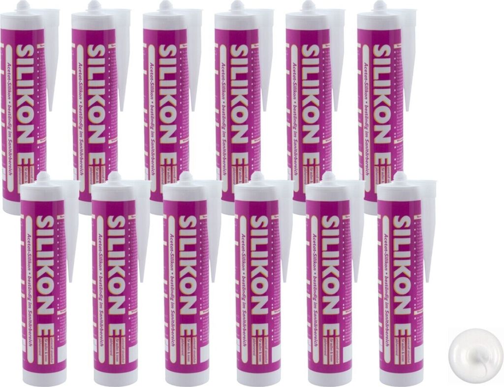 ARLI SET: 12x Silikon 310ml weiß Universal Sanitär Bad Dusche Küche Fuge Fenster innen außen - 12 Kartuschen