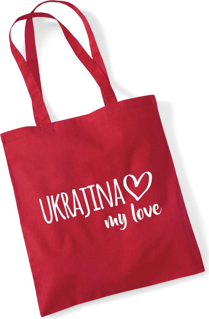 Huuraa Jutebeutel Ukrajina my love 10 Liter Classic Red Baumwolle Tasche Geschenkidee