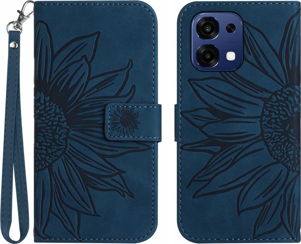 OPPO A6 Pro 5G Hülle - Coverup Sonnenblume Klapphülle mit Schlüsselband - Dunkelblau