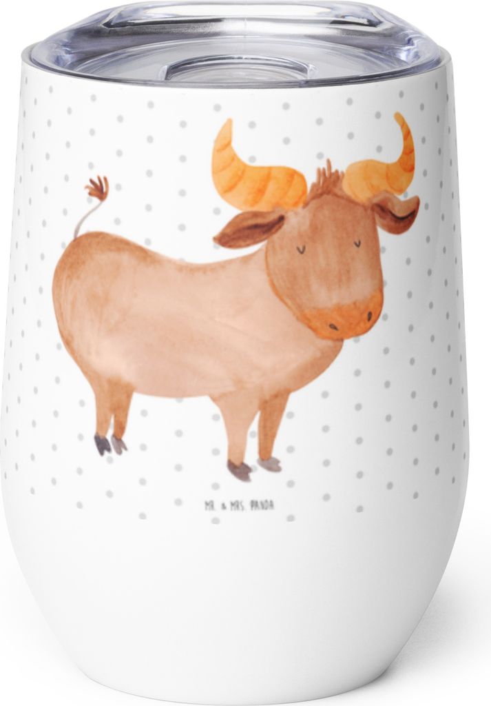 Mr. & Mrs. Panda Thermobecher Sternzeichen Stier - Weiß - Geschenk, Rind, thermosbecher, Geburtstag April, kaffee tasse, Ochse, Thermo Becher, Iso...