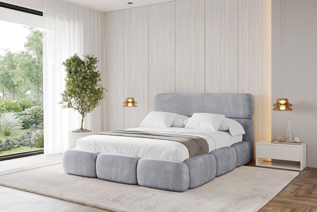 ALTDECOR Polsterbett mit Bettkasten - ELVA 180x200 Hellgrau - Bett mit Kopfteil, Boxbett ohne Matratze, Doppelbett mit Stauraum