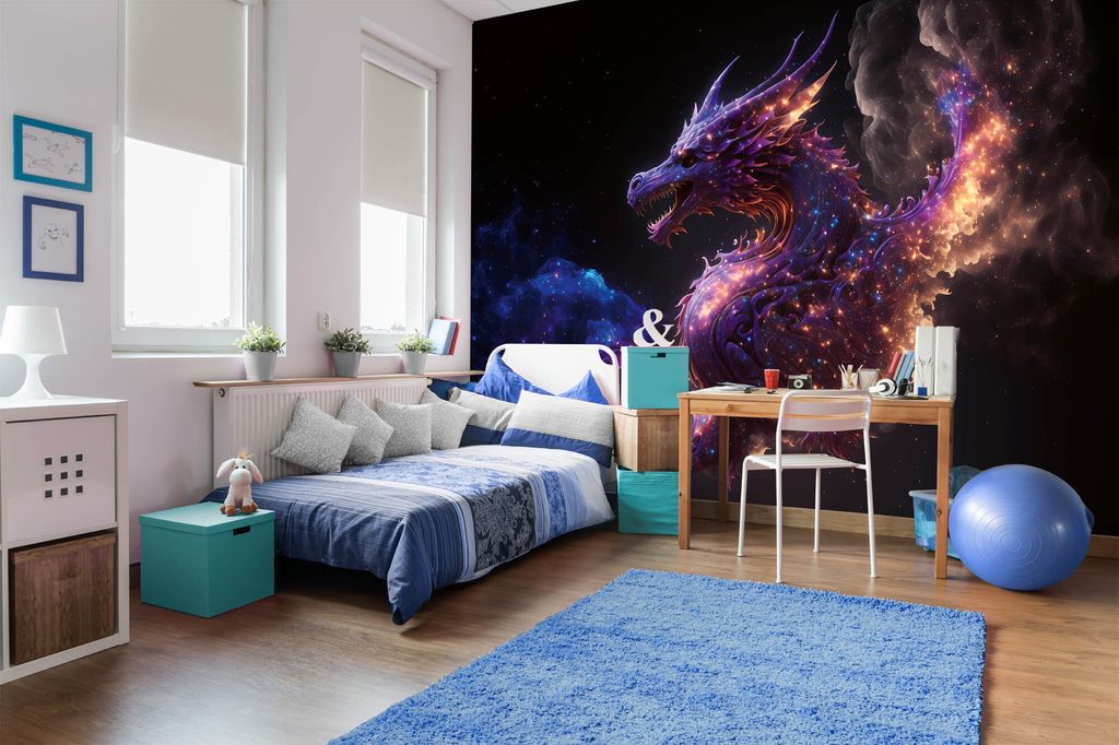 Vlies Fototapete Lila Drache 375 x 250 cm (inkl. Kleister) - Künstliche Intelligenz