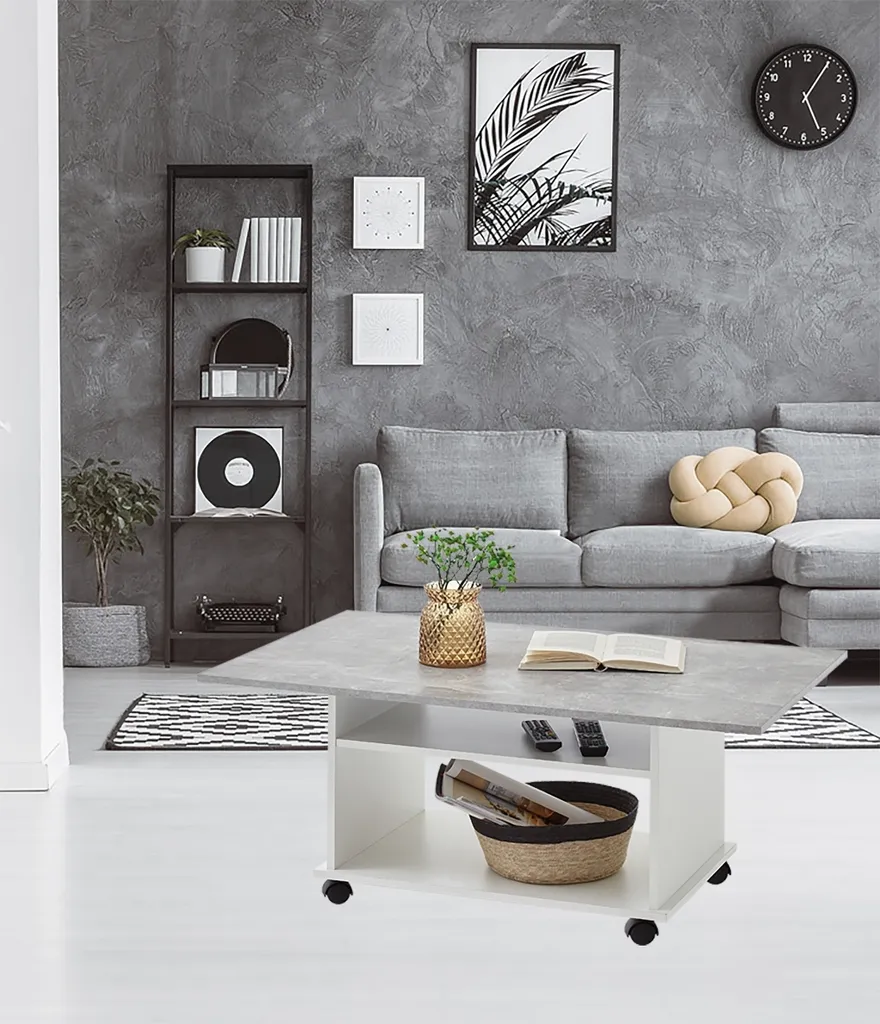 Couchtisch AZUR Table Basse Design Blanc et Béton LA 100x44x60 cm