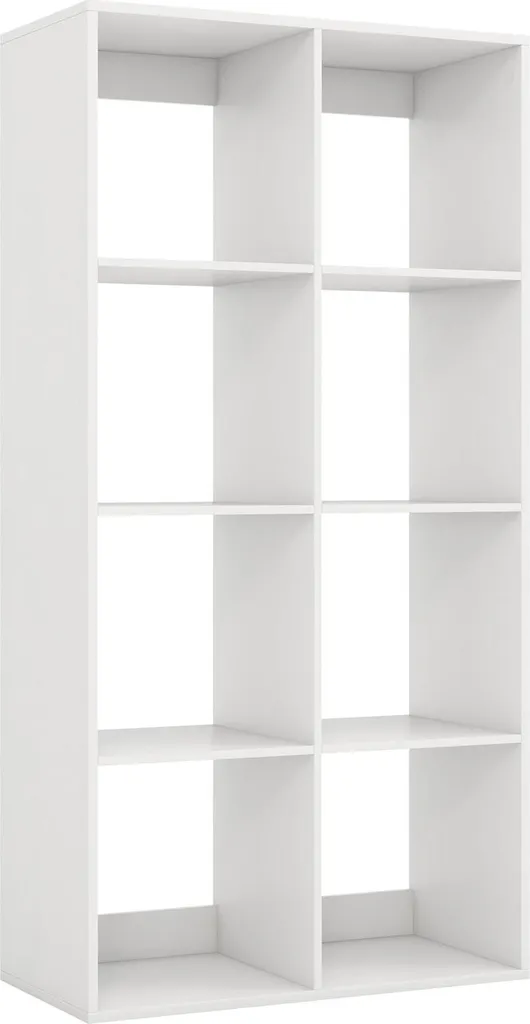 Bibliothèque 8 cases blanche pour salon ou bureau avec rail de sécurité