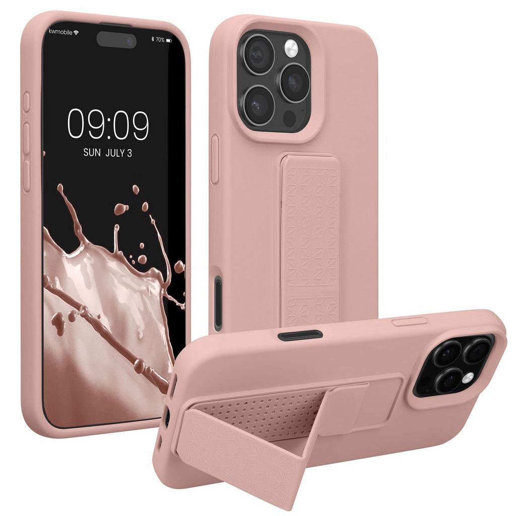 kwmobile Handyhülle für Apple iPhone 16 Pro Max Hülle - TPU Silikon Case mit Fingerhalter und Stand - Schutzhülle Cover in Altrosa