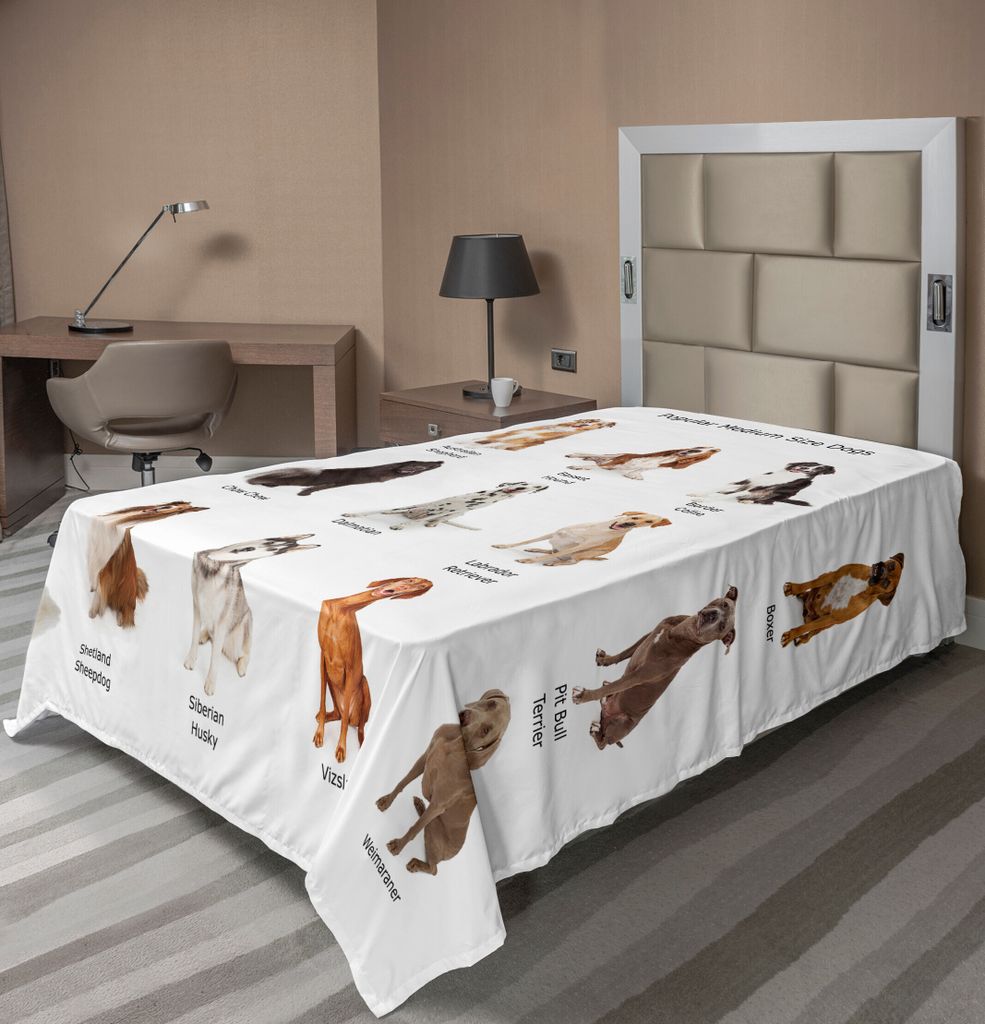 ABAKUHAUS Hund Bettlaken, Eine Gruppe Verschiedener Welpen Familie Art Spezies Dalmatinischer Husky Bild Druck, weiches bequemes oberes Bettlaken f...