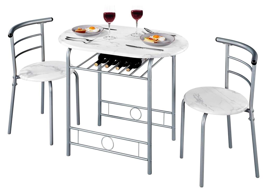 Esszimmerstühle, Tischgruppe für 2 Personen, Essgruppe mit Holzbeinen, 1 Tisch mit Ablagefach und 2 Küchenstühlen mit Rückenlehne, 90 x 53 x 7...