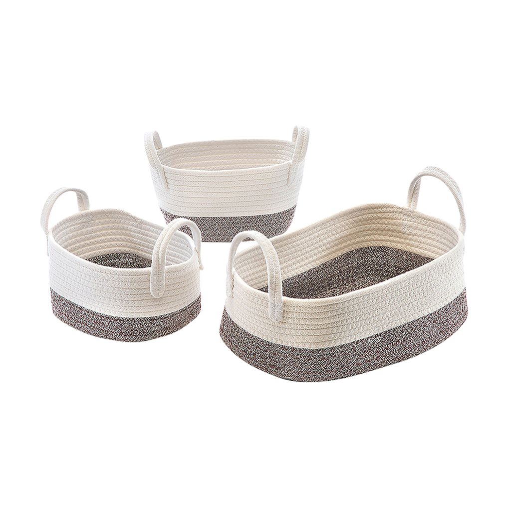 Kobolo Baumwollkorb mit Griffen 2 Größen oval weiß beige  Produktbild 
