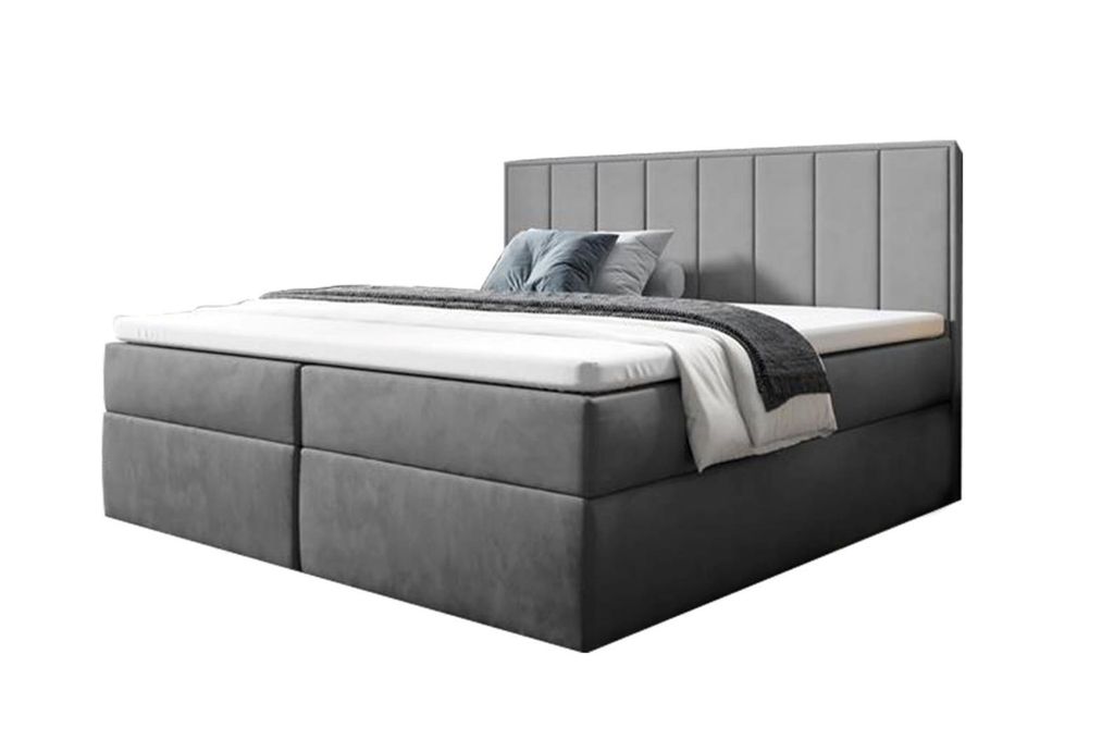Bettso Boxspringbett Modernes kontinentales Bett mit Topper für Schlafzimmer HAVANA grau 200x200