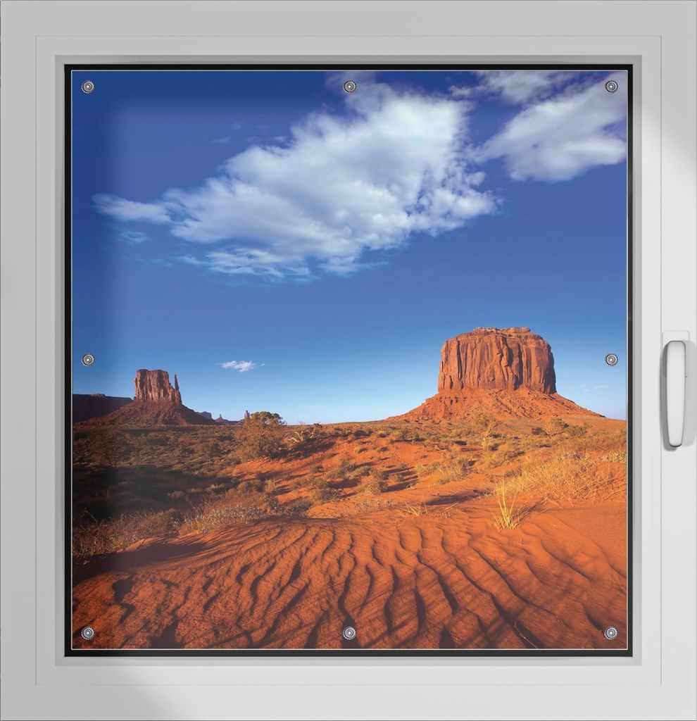 Wallario Lichtschutzbild, Dekorativer Sichtschutz Sonnenschutz 96 x 100 cm mit Motiv: Monument Valley am Abend I - Verdunklung ohne Bohren