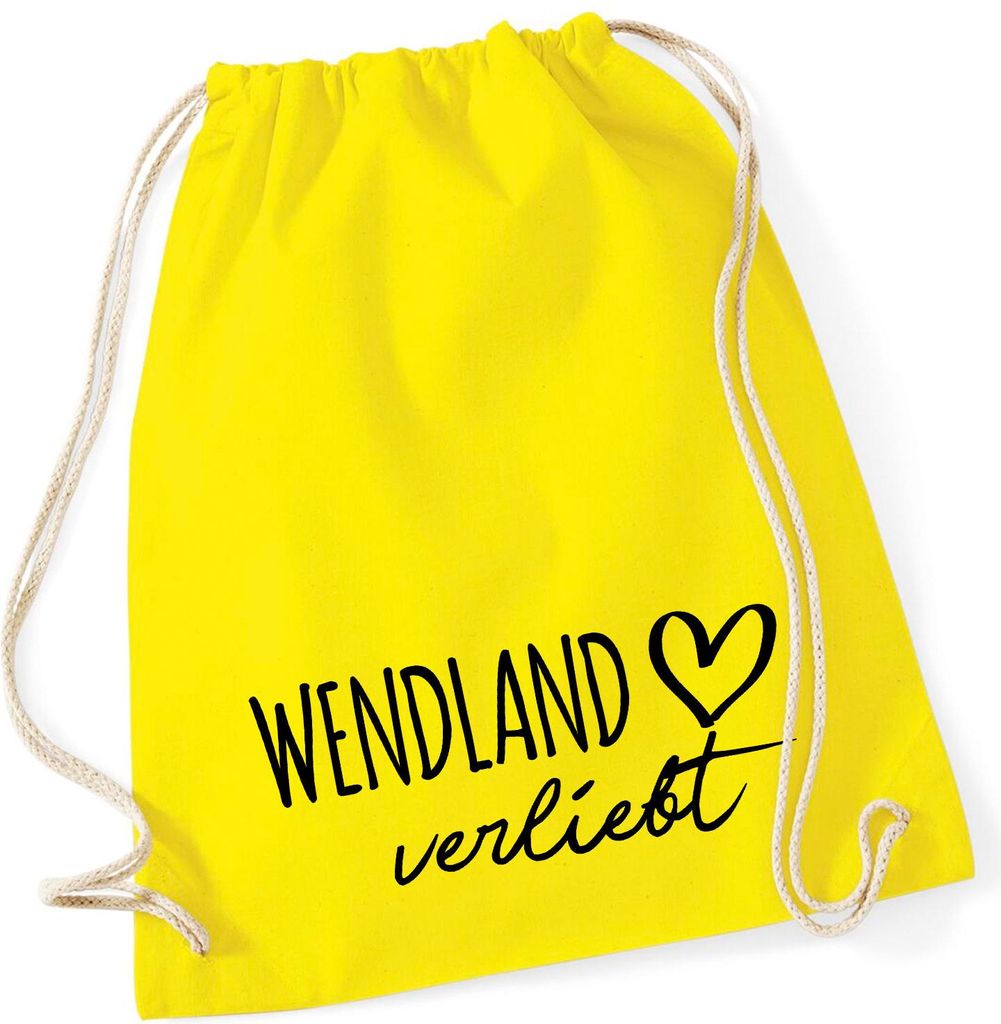 Huuraa Turnbeutel Wendland verliebt 12 Liter Yellow Baumwolle Rucksack Geschenkidee