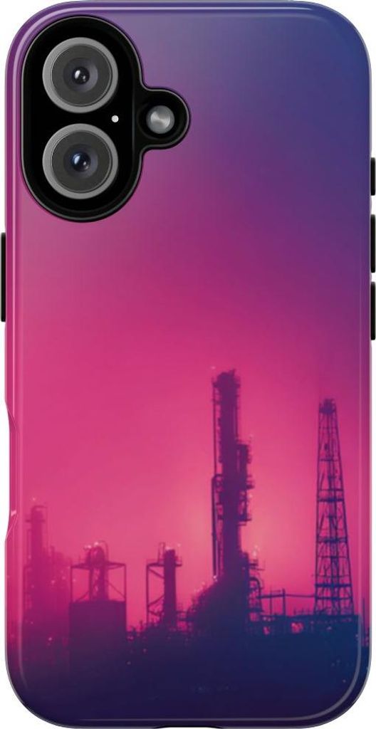 Industrielle Silhouette mit Neon-Glanz – Hülle Kompatibel mit iPhone 16