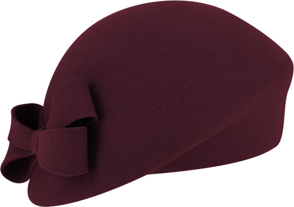 Fiebig schicker asymmetrischer Pillbox-Filzhut mit Schleife in rot