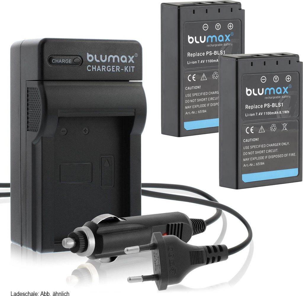 2x Akku + Lader für Olympus BLS1 D-SLR E410 E450 E620 1100 mAh