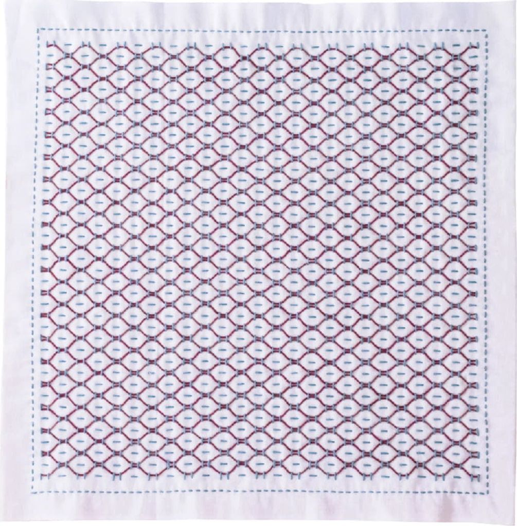 Olympus Kugurizashi Sashiko Stickpackung "Hana Fukin Beans", Stoff bedruckt, 34x34cm, Original aus Japan