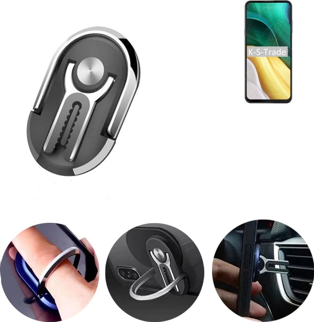K-S-Trade 3in1 Smartphone-Ring Handy-Ring kompatibel mit HiSense Infinity H50 Fingerhalterung Handyring Tischständer Lüftungsgitter-Halterung Tisch