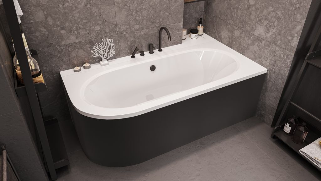 Eckbadewanne Badewanne Avita BLACK&WHITE RECHTS 180X80 mit Produktbild 