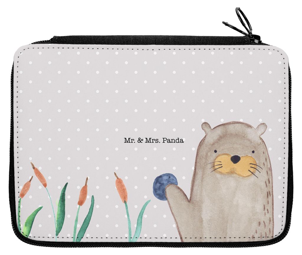 Mr. & Mrs. Panda Federmappe Otter Stein - Grau Pastell - Geschenk, Bleistiftetui, Grüßen, Etui, Schlampermäppchen, Federtasche, Munter, Seeotter...