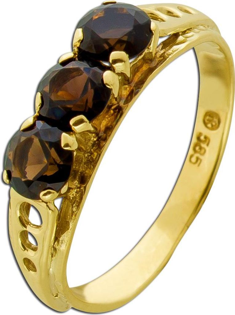 Rauchquarzring Gelbgold 585 14K cognac braune Edelsteine Antikschmuck 16