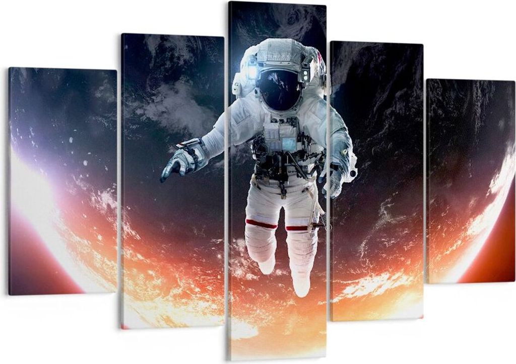 Bild auf Leinwand - Leinwandbild - Kosmonaut Weltraum - 150x100cm - Wand Bild - Wanddeko - Leinwanddruck - Bilder - Kunstdruck - Wanddekoration - L...