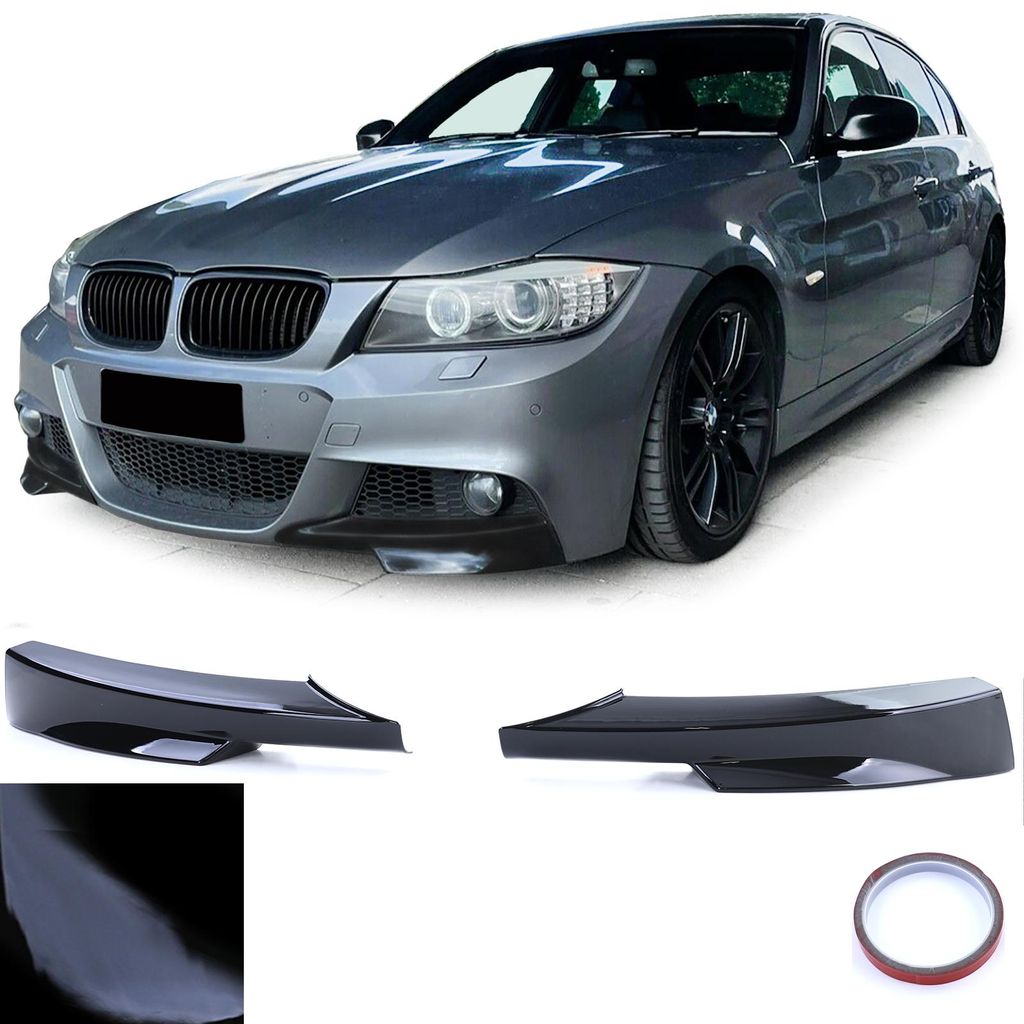Front Spoiler Ecken Flaps Schwarz Glanz für BMW 3er E90 E91 Produktbild 