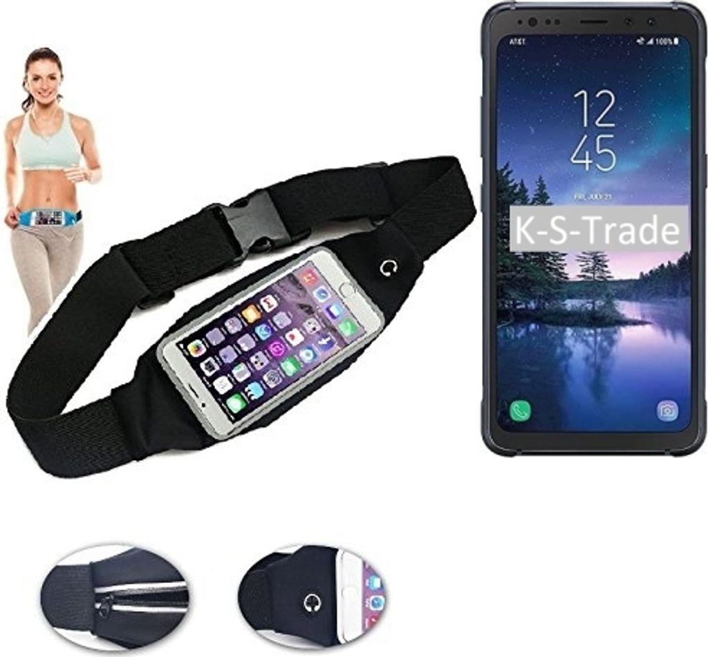 K-S-Trade Jogging-Armband kompatibel mit Samsung Galaxy S8 Active Gürteltasche Umhängetasche Bauchtasche schwarz Sport Running Jogging Fitness
