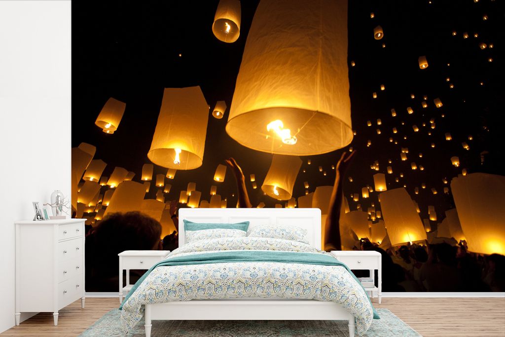 MuchoWow Fototapete für Wohnzimmer oder Schlafzimmer Wandtapete Vinyl Motivtapete Das Loi Krathong Fest in Thailand - 525x350 cm - Das Hintergru...