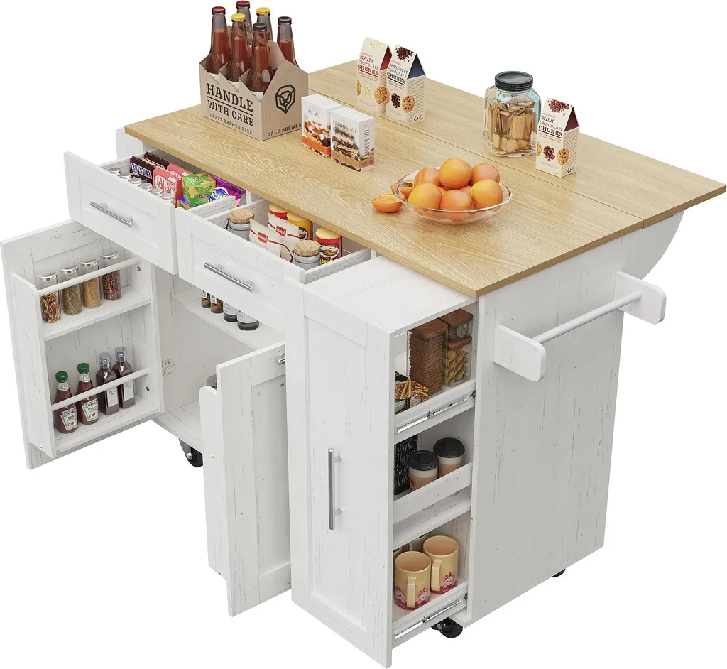 Desserte de Cuisine à Grain de Bois avec Buffet et Rangement Extensible