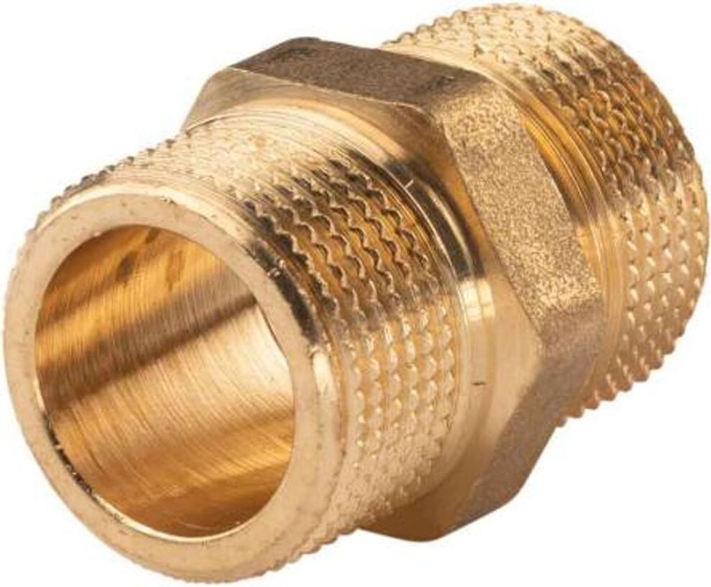 Messing Gewinde-Fitting Doppelnippel mit Langgewinde 3/4'AG - 3/4'AG (DN 20), schwere Ausführung