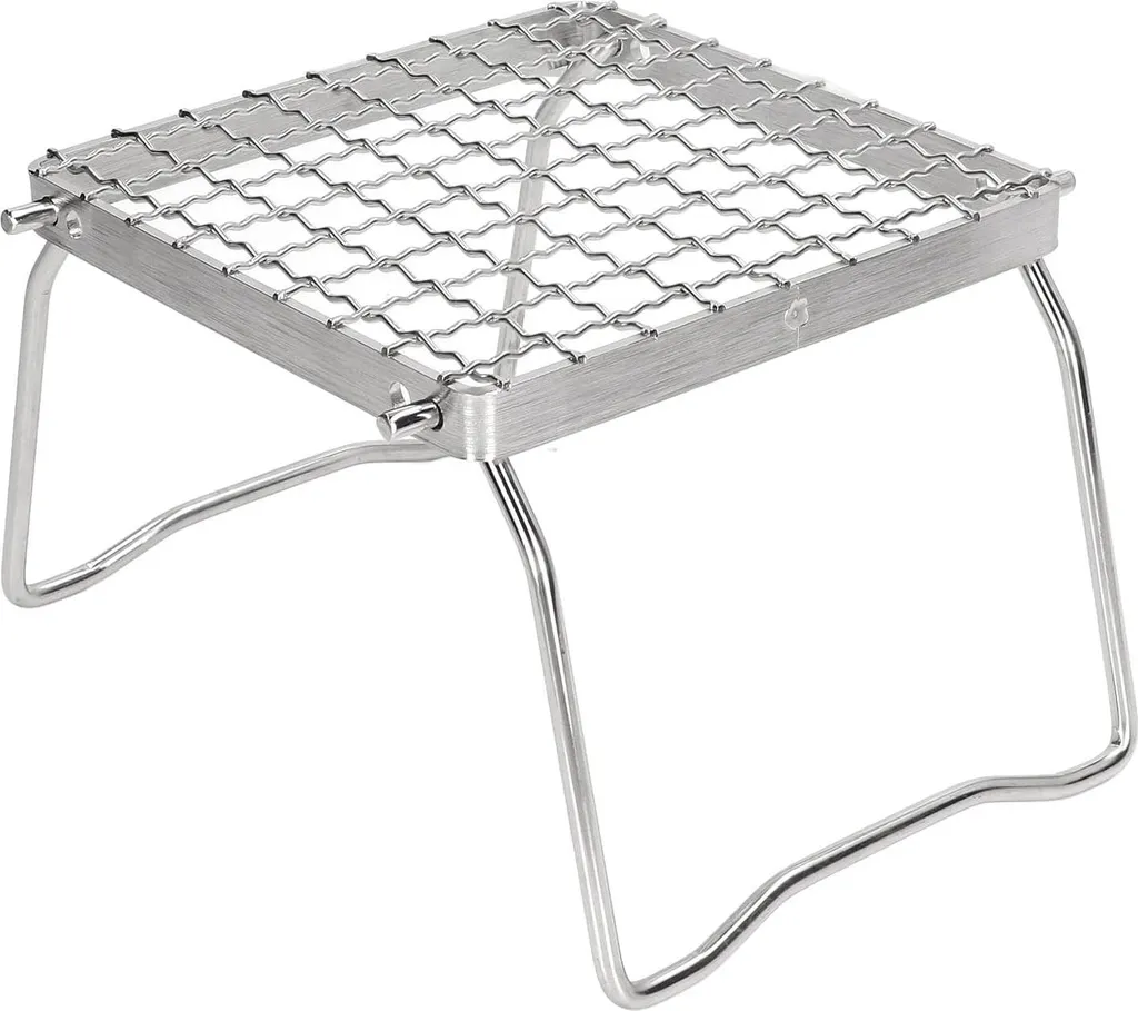 Grille de BBQ Pliable en Inox - Stand de Feu de Camp et Pique-nique