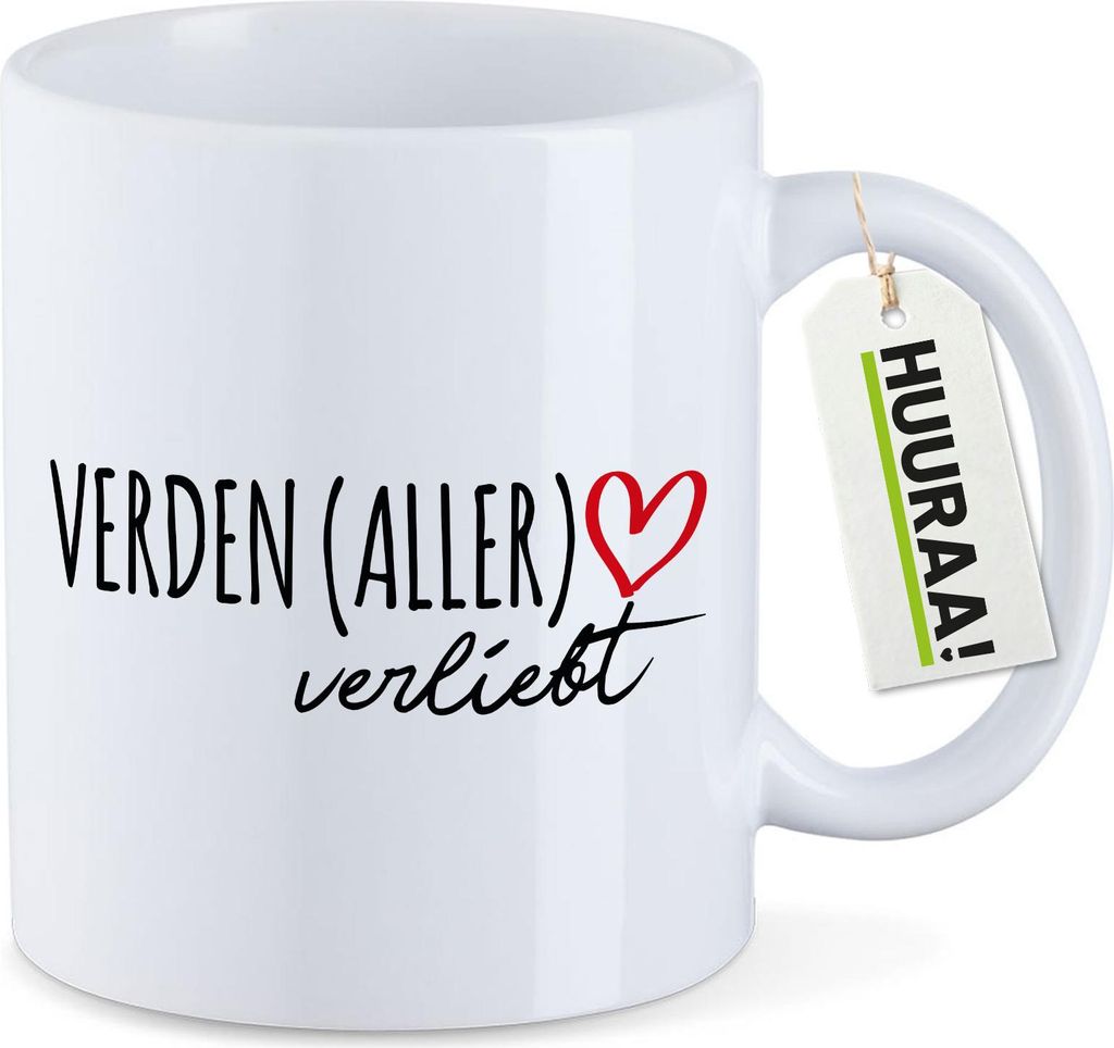 Huuraa Kaffeetasse Verden Aller verliebt 330ml Weiß Keramik Kaffeebecher Geschenkidee