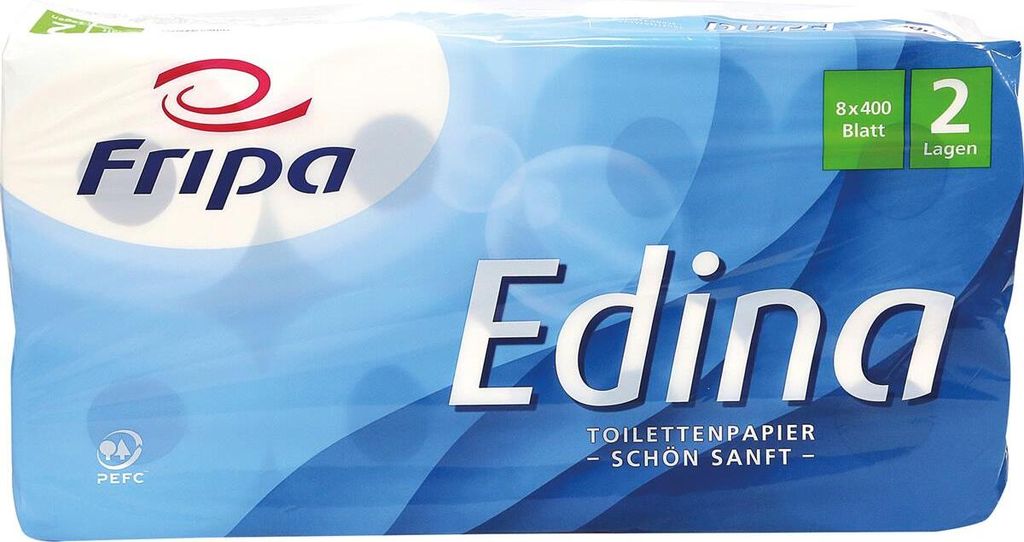Fripa Toilettenpapier Edina 2-lagig hochweiß 8 Rollen à 400 Produktbild 