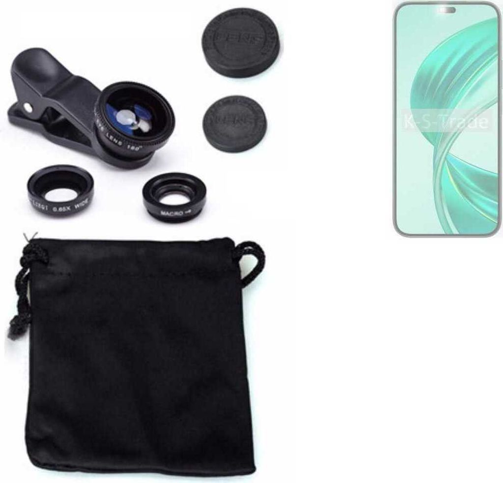 K-S-Trade Smartphone Kamera Linsen Set Kompatibel mit Honor X8b 3in1 Clip-On Kamera Adapter Macro Weitwinkel FishEye Fischauge Objektiv Linse