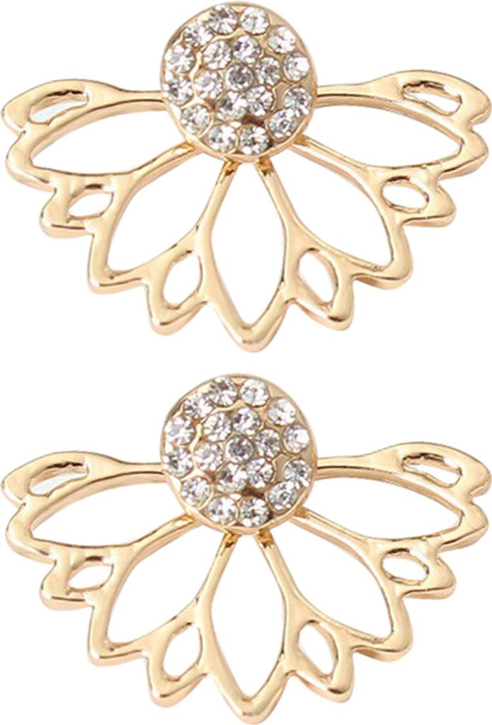 Frauen Mode Glänzenden Strass Aushöhlen Ohr Jacke Stud Ohrringe Schmuck Geschenk-Golden